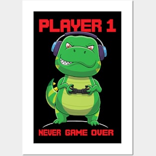 dinosaur gamer Posters and Art